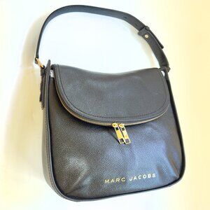 Brand New Marc Jacobs Large Black Pebbled Leather Shoulder Bag Gold Hardware NWT